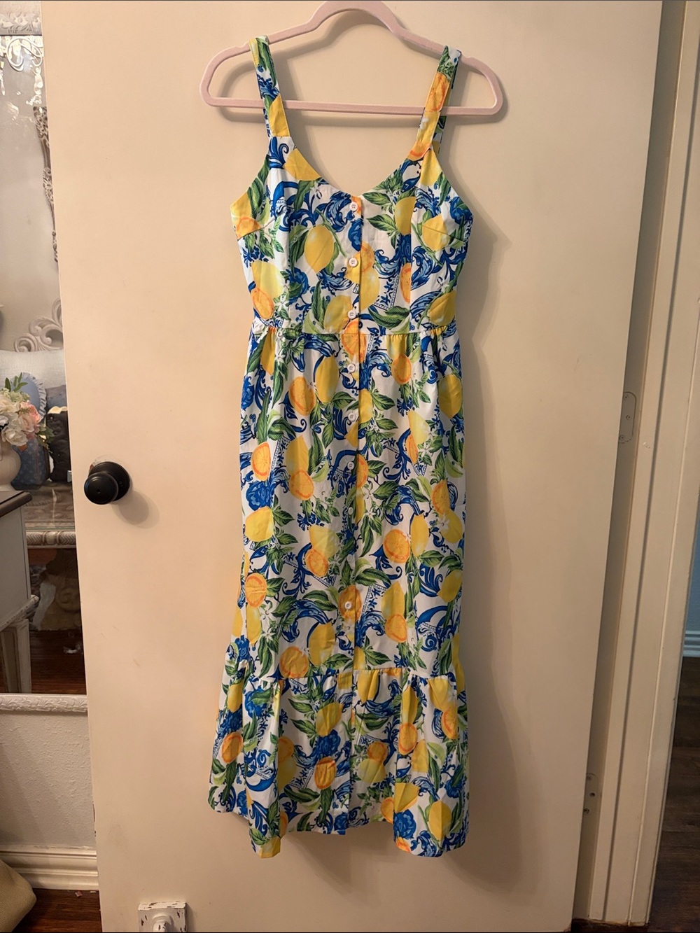Amalfi Lemon-Print Maxi Dress in Yellow & Blue